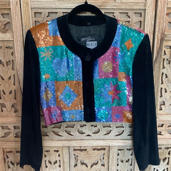 Michael Hoban Suede, sequin bolero jacket.  Fantastic. - Picture 2 of 9